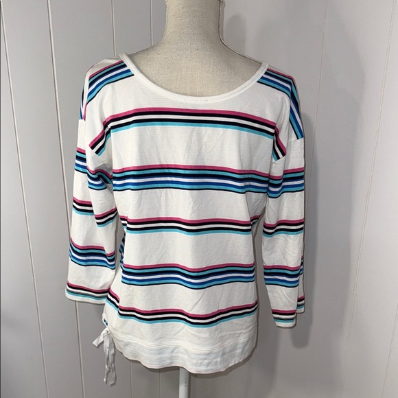 Talbots Long Sleeve Top - White with Blue and Pink Stripes - Picture 3 of 4